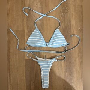 SHEIN Light Blue and White Striped Bikini